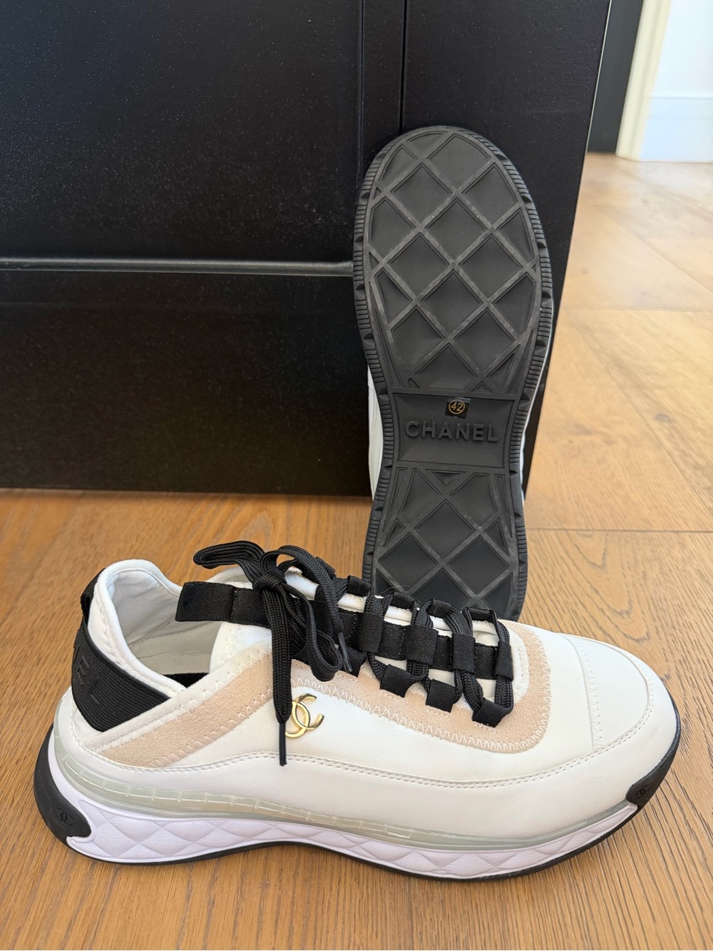 CHANEL White, Beige & Black Women's Athletic Sneaker